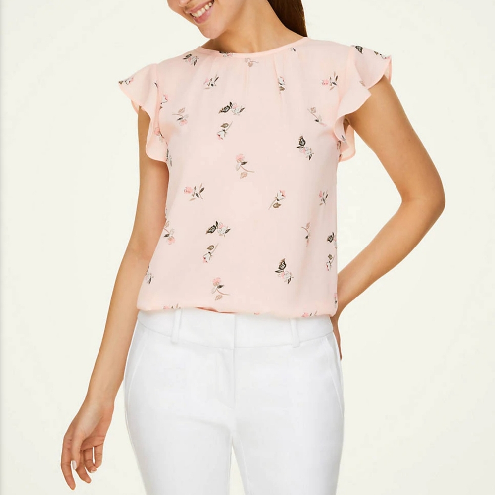 Loft Floral Tie Back Flutter Shell (Size M) - image 1